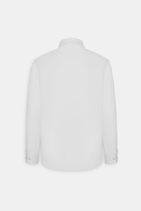 Kolay Ütülenebilir Slim Fit Dar Kesim İtalyan Yaka Armürlü Basic Beyaz Gömlek resmi