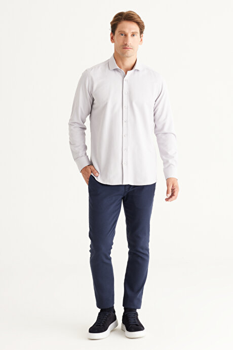 Kolay Ütülenebilir Slim Fit Dar Kesim İtalyan Yaka Armürlü Basic Gri Gömlek resmi