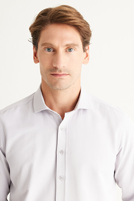 Kolay Ütülenebilir Slim Fit Dar Kesim İtalyan Yaka Armürlü Basic Gri Gömlek resmi