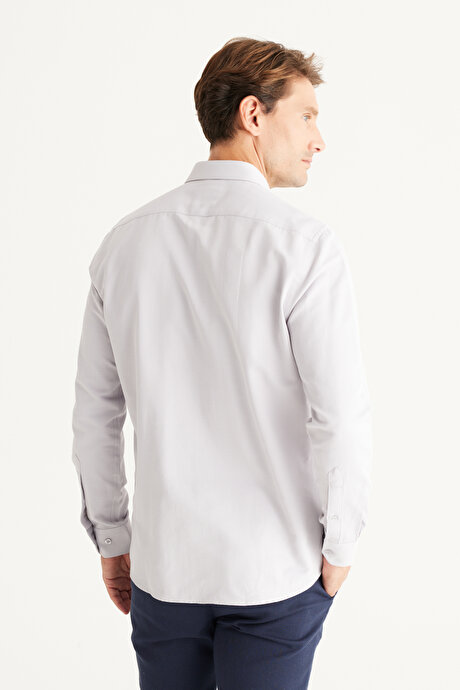 Kolay Ütülenebilir Slim Fit Dar Kesim İtalyan Yaka Armürlü Basic Gri Gömlek resmi