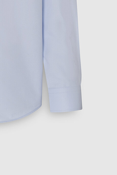 Kolay Ütülenebilir Slim Fit Dar Kesim İtalyan Yaka Armürlü Basic Mavi Gömlek resmi
