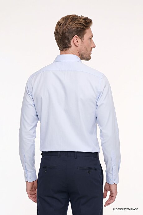 Kolay Ütülenebilir Slim Fit Dar Kesim İtalyan Yaka Armürlü Basic Mavi Gömlek resmi