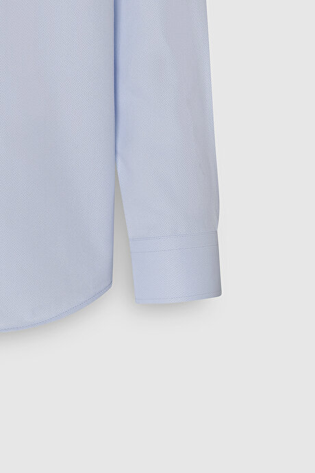 Kolay Ütülenebilir Slim Fit Dar Kesim İtalyan Yaka Armürlü Basic Mavi Gömlek resmi