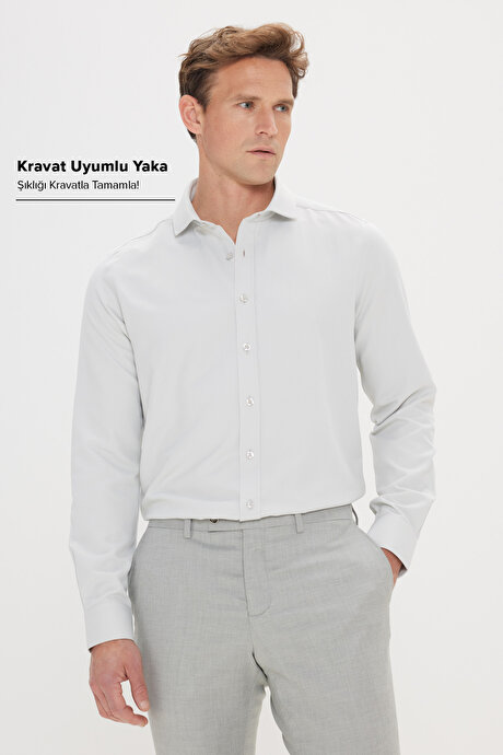 Kolay Ütülenebilir Slim Fit Dar Kesim İtalyan Yaka Armürlü Basic MINT YESIL Gömlek resmi