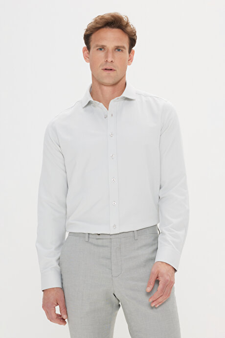 Kolay Ütülenebilir Slim Fit Dar Kesim İtalyan Yaka Armürlü Basic MINT YESIL Gömlek resmi