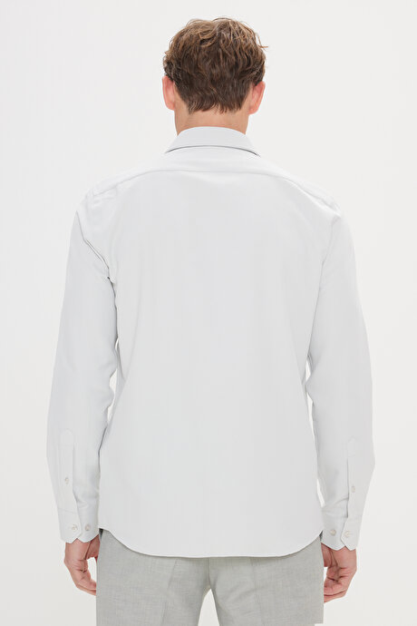 Kolay Ütülenebilir Slim Fit Dar Kesim İtalyan Yaka Armürlü Basic MINT YESIL Gömlek resmi