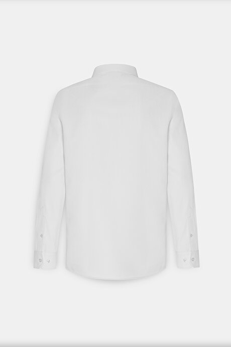 Slim Fit Dar Kesim Oxford Düğmeli Yaka Armürlü Pamuklu Beyaz Gömlek resmi