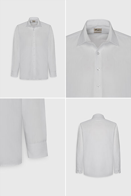 Kolay Ütülenebilir Slim Fit Dar Kesim Klasik Yaka Pamuklu Beyaz Gömlek resmi