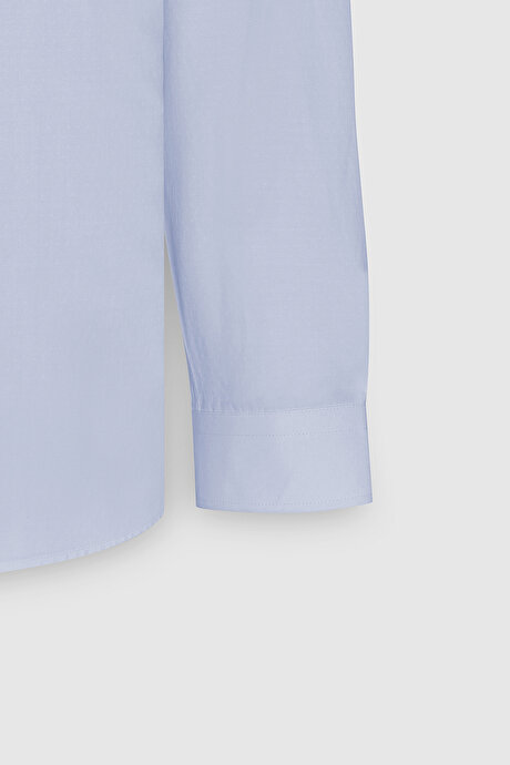 Kolay Ütülenebilir Non-Iron Pamuklu Comfort Fit Geniş Kesim Klasik Yaka Açık Mavi Gömlek resmi