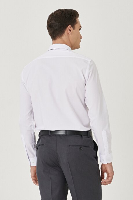 Ütü Gerektirmeyen Non-Iron Slim Fit Dar Kesim %100 Pamuk Klasik Yaka Beyaz Gömlek resmi