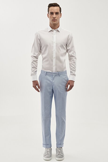 Ütü Gerektirmeyen Non-İron Slim Fit Dar Kesim %100 Pamuk Armürlü Beyaz Gömlek resmi