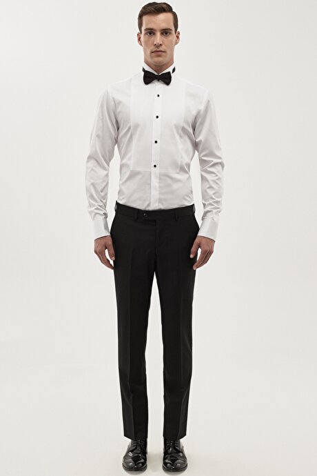 Damatlık Ata Yaka Tailored Slim Fit Beyaz Gömlek resmi