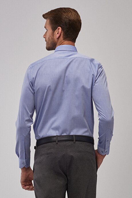 Tailored Slim Fit Non-Iron Desenli Mavi Gömlek resmi