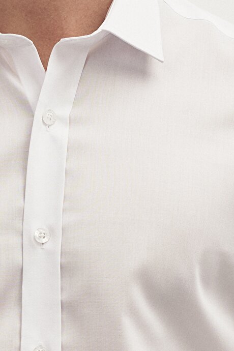 Ütü Gerektirmeyen Non-İron Slim Fit Dar Kesim %100 Pamuk Beyaz Gömlek resmi