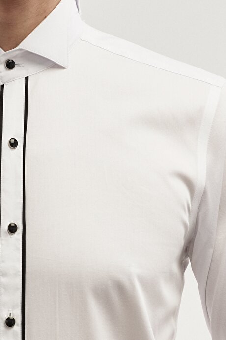 Slim Fit Dar Kesim Ata Yaka %100 Pamuklu Beyaz Gömlek resmi