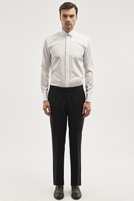 Damatlık Ata Yaka Tailored Slim Fit Beyaz Gömlek resmi