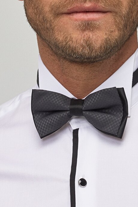 Damatlık Ata Yaka Tailored Slim Fit Dar Kesim Beyaz-Siyah Gömlek resmi