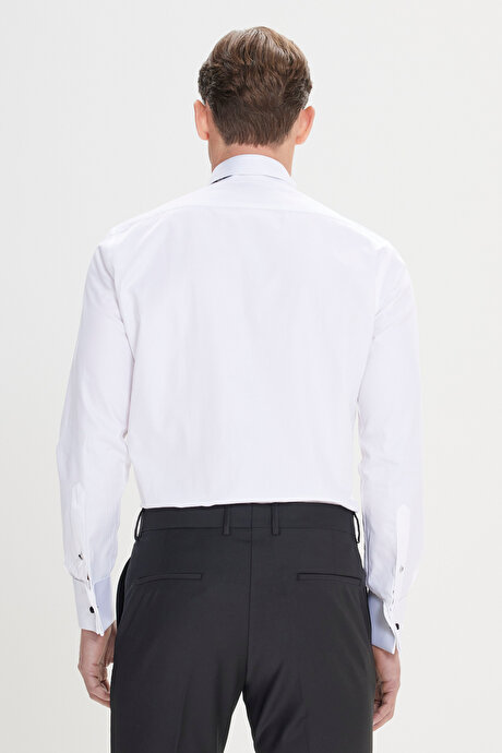 Slim Fit Dar Kesim Ata Yaka Kolay Kırışmayan %100 Pamuk Beyaz Gömlek resmi