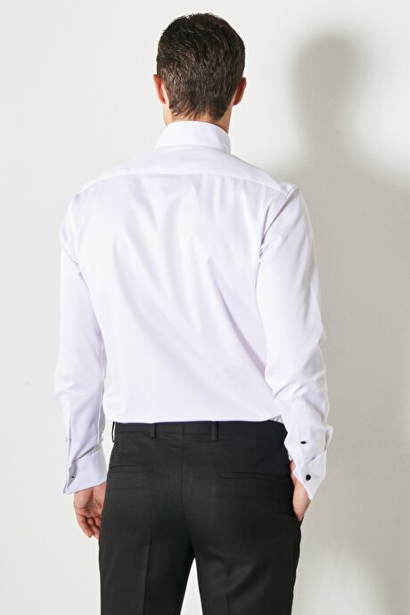 Ütü Gerektirmeyen Kırışmaz Slim Fit Dar Kesim %100 Pamuk Ata Yaka Beyaz Gömlek resmi