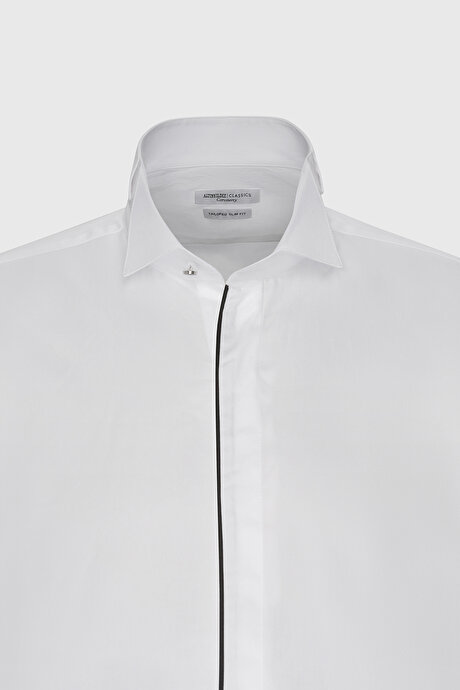 Slim Fit Dar Kesim Ata Yaka %100 Pamuk Beyaz Gömlek resmi