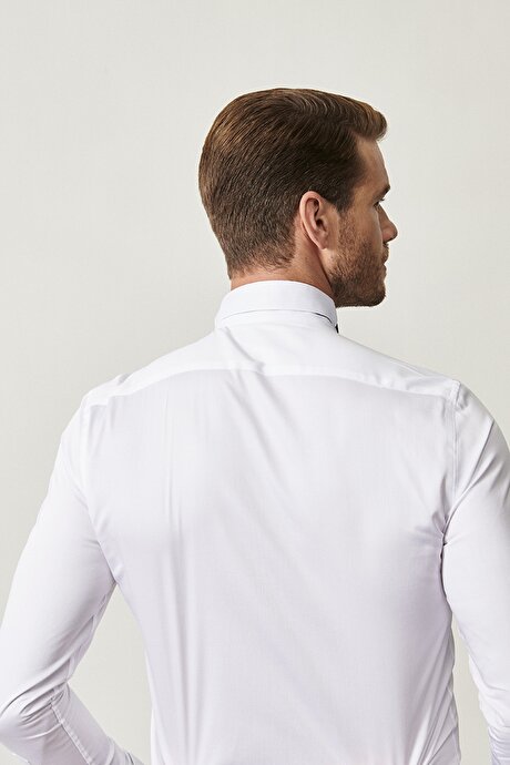 Damatlık Ata Yaka Tailored Slim Fit Dar Kesim Beyaz Gömlek resmi