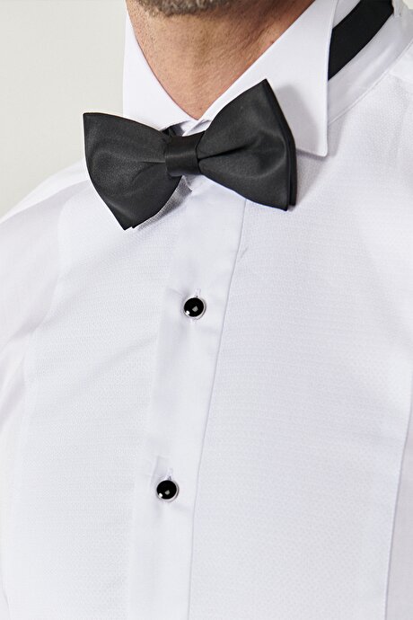 Damatlık Ata Yaka Tailored Slim Fit Dar Kesim Beyaz Gömlek resmi