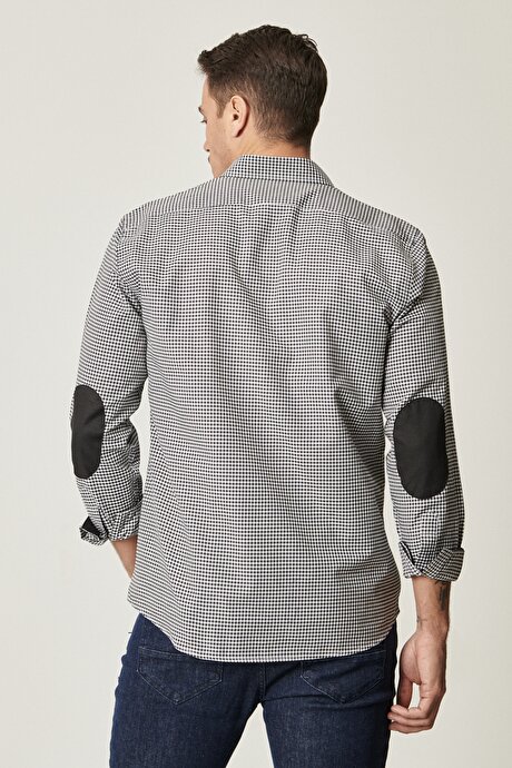 Slim Fit Dar Kesim Düğmeli Yaka Kareli Beyaz-Siyah Gömlek resmi