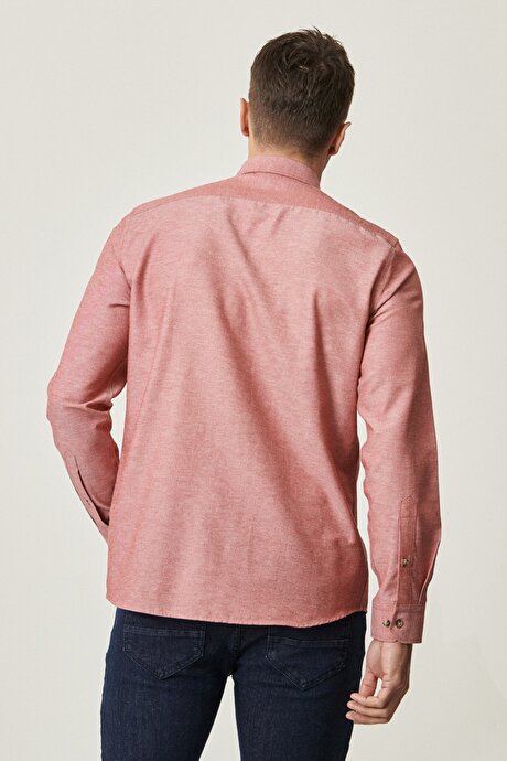 Düğmeli Yaka Tailored Slim Fit Dar Kesim Oxford Bordo Gömlek resmi
