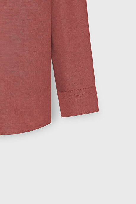 Düğmeli Yaka Kolay Ütülenebilir Pamuklu Slim Fit Dar Kesim Oxford Bordo Gömlek resmi