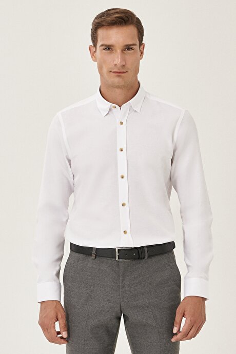 Düğmeli Yaka Tailored Slim Fit Dar Kesim Oxford Beyaz Gömlek resmi