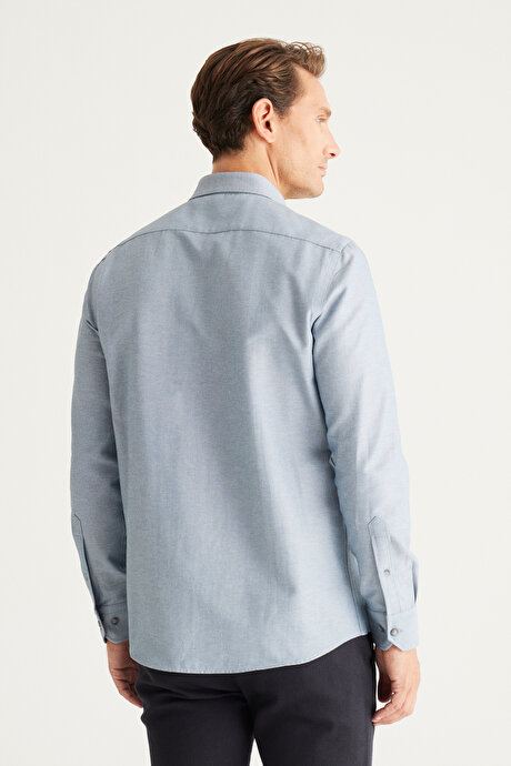Düğmeli Yaka Kolay Ütülenebilir Pamuklu Slim Fit Dar Kesim Oxford Gri Gömlek resmi