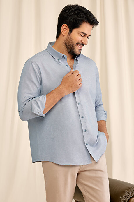 Düğmeli Yaka Kolay Ütülenebilir Pamuklu Slim Fit Dar Kesim Oxford Gri Gömlek resmi