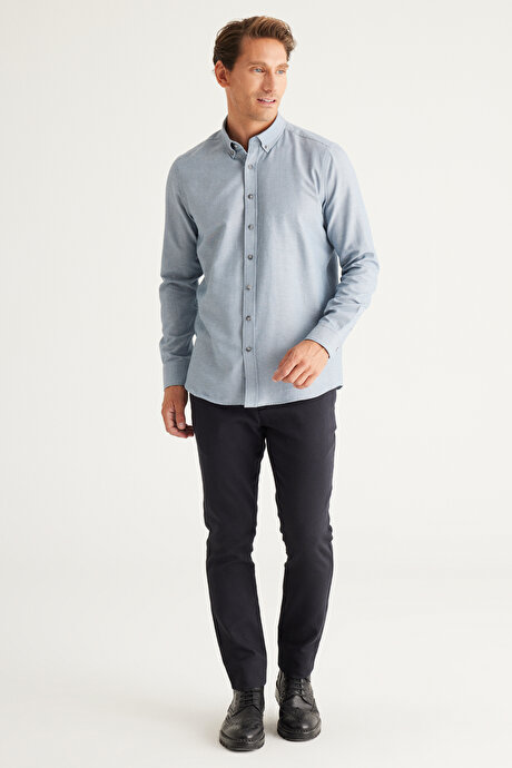 Düğmeli Yaka Kolay Ütülenebilir Pamuklu Slim Fit Dar Kesim Oxford Gri Gömlek resmi