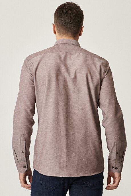 Düğmeli Yaka Tailored Slim Fit Dar Kesim Oxford Kahverengi Gömlek resmi