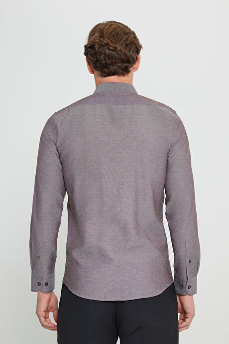 Düğmeli Yaka Kolay Ütülenebilir Pamuklu Slim Fit Dar Kesim Oxford Kahverengi Gömlek resmi