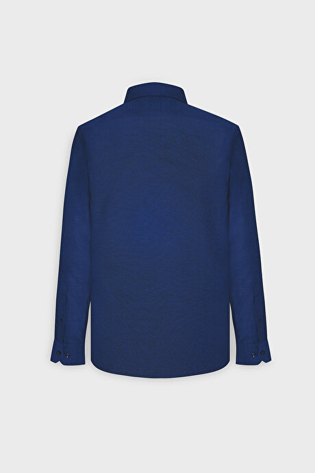 Düğmeli Yaka Kolay Ütülenebilir Pamuklu Slim Fit Dar Kesim Oxford Koyu Lacivert Gömlek resmi