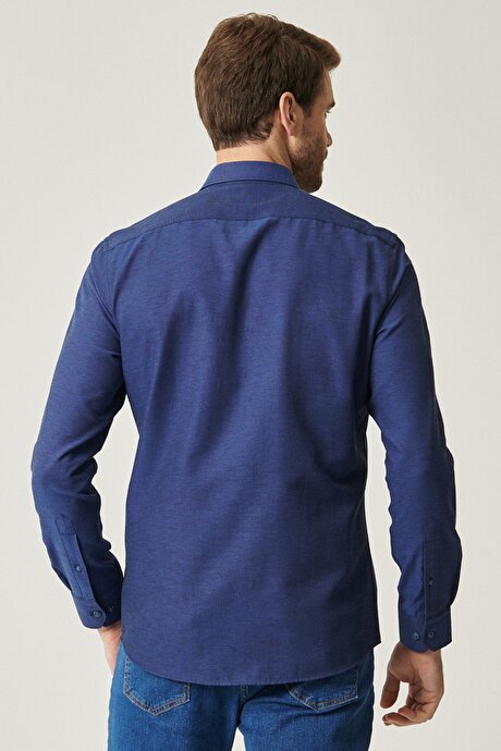 Düğmeli Yaka Tailored Slim Fit Dar Kesim Oxford Koyu Lacivert Gömlek resmi