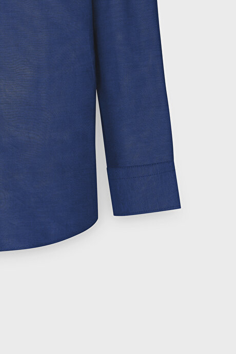 Düğmeli Yaka Kolay Ütülenebilir Pamuklu Slim Fit Dar Kesim Oxford Koyu Lacivert Gömlek resmi