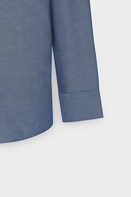 Düğmeli Yaka Kolay Ütülenebilir Pamuklu Slim Fit Dar Kesim Oxford Lacivert Gömlek resmi