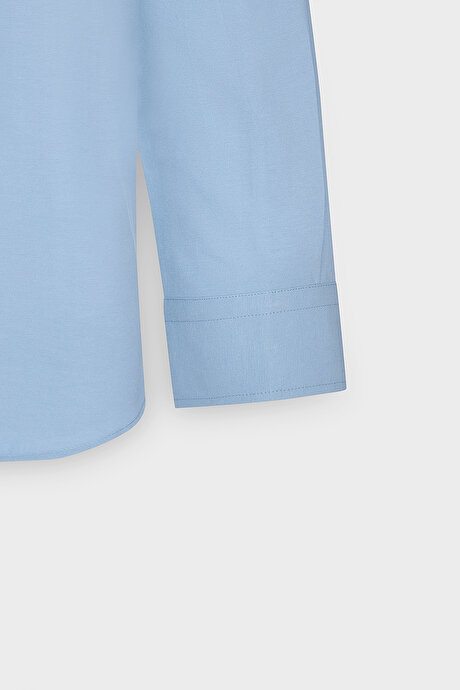 Düğmeli Yaka Kolay Ütülenebilir Pamuklu Slim Fit Dar Kesim Oxford Mavi Gömlek resmi