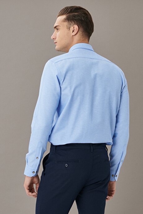 Düğmeli Yaka Tailored Slim Fit Dar Kesim Oxford Mavi Gömlek resmi
