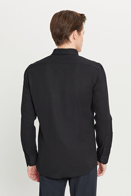 Düğmeli Yaka Kolay Ütülenebilir Pamuklu Slim Fit Dar Kesim Oxford Siyah Gömlek resmi