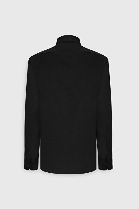 Düğmeli Yaka Kolay Ütülenebilir Pamuklu Slim Fit Dar Kesim Oxford Siyah Gömlek resmi