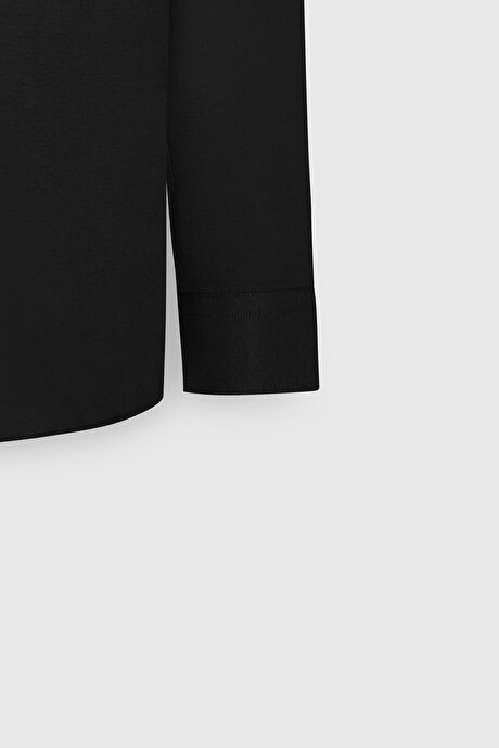 Düğmeli Yaka Kolay Ütülenebilir Pamuklu Slim Fit Dar Kesim Oxford Siyah Gömlek resmi