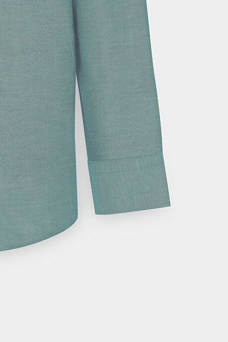 Düğmeli Yaka Kolay Ütülenebilir Pamuklu Slim Fit Dar Kesim Oxford Yeşil Gömlek resmi