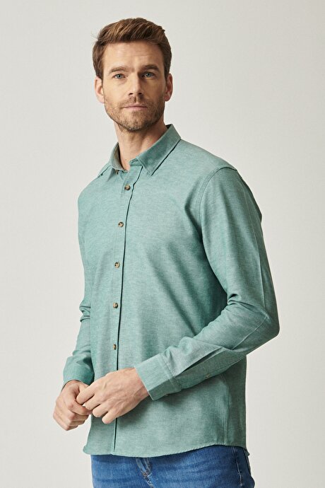 Düğmeli Yaka Tailored Slim Fit Dar Kesim Oxford Yeşil Gömlek resmi