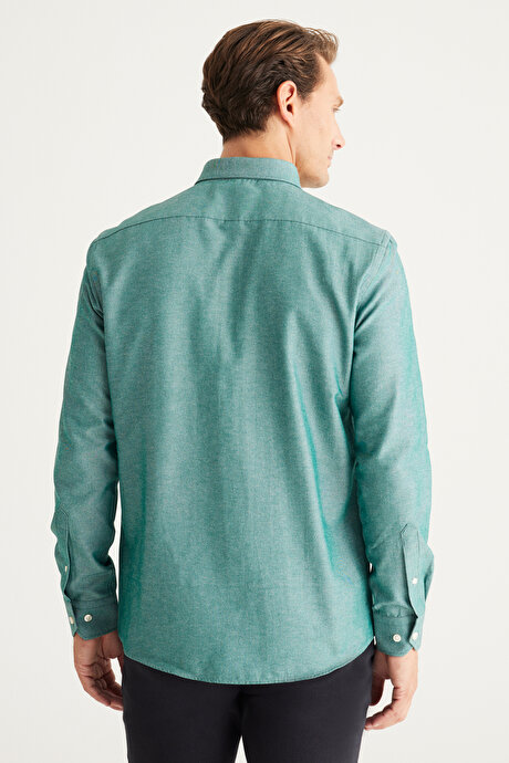 Düğmeli Yaka Kolay Ütülenebilir Pamuklu Slim Fit Dar Kesim Oxford Yeşil Gömlek resmi