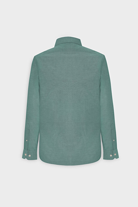 Düğmeli Yaka Kolay Ütülenebilir Pamuklu Slim Fit Dar Kesim Oxford Yeşil Gömlek resmi