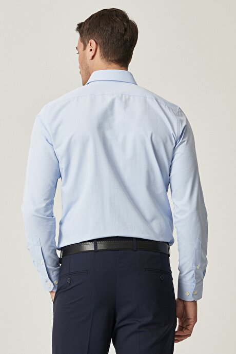Tailored Slim Fit Dar Kesim İtalyan Yala Pamuklu Armürlü Mavi Gömlek resmi