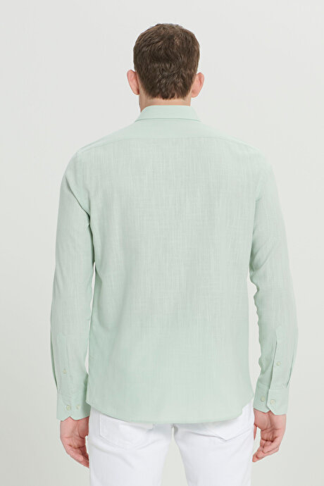 %100 Pamuk Flamlı Oxford Slim Fit Dar Kesim Düğmeli Yaka Açık Mint Gömlek resmi